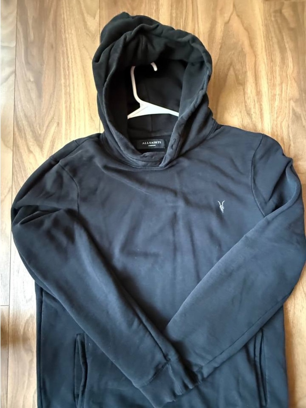ALLSAINTS Raven Embroidered Ramskull Pullover Hoodie Black Mens Medium